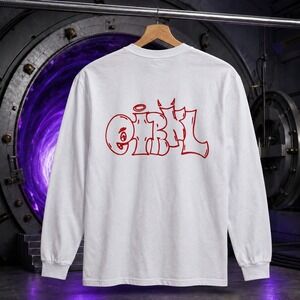 Shaka Wear O-Mighty Girl Long Sleeve Graphic Tee White Large Streetwear Boxy Fit